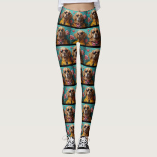Leggings Golden Retriever avec des roses pour la Saint-Vale