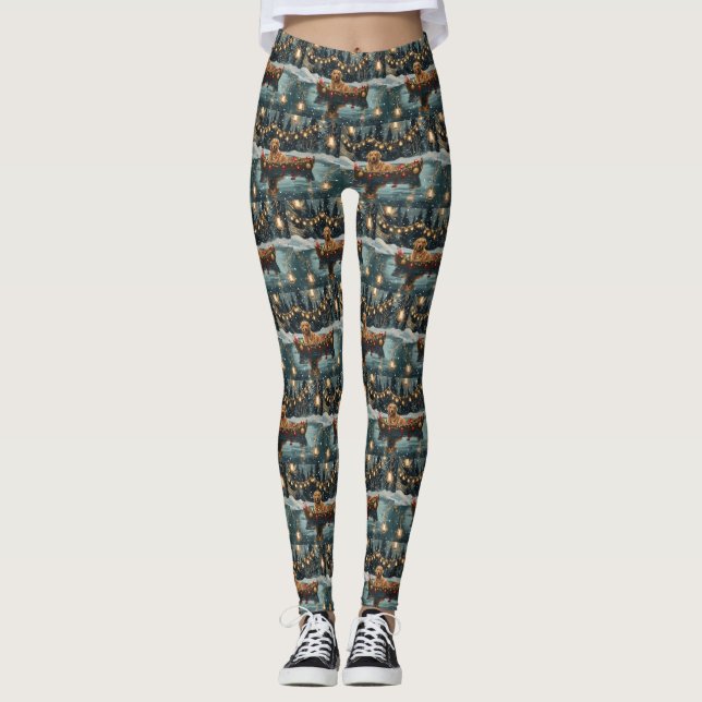 Leggings Golden Retriever Noël Festive Voyage (Devant)