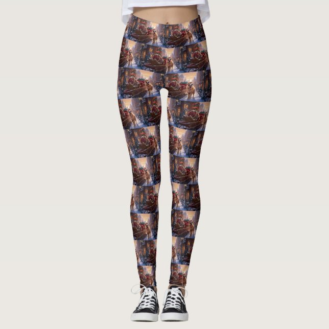 Leggings Golden Retriever Saison de Noël festive (Devant)
