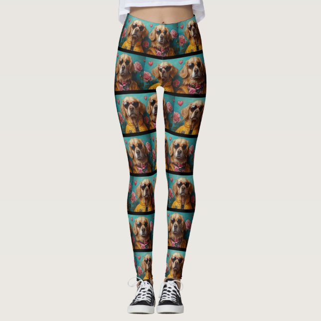 Leggings Golden Retriever with Heart Roses Saint-Valentin (Devant)