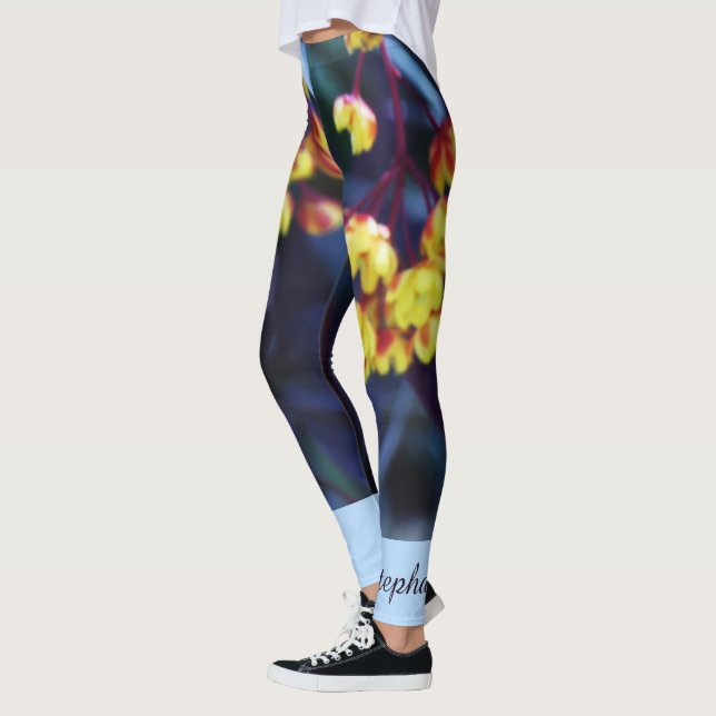 Leggings Golden Yellow Flowers, Name, Floral Yoga Fashion (Gauche)