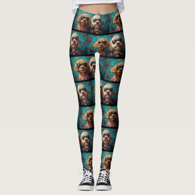 Leggings Goldendoodle avec coeur Roses Saint-Valentin (Devant)