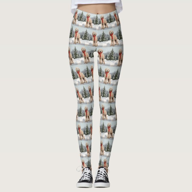 Leggings Goldendoodle Chien dans Noël de neige (Devant)