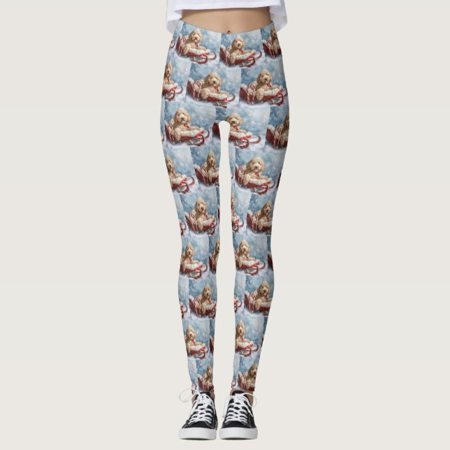Leggings Goldendoodle Chien Festif de Noël (Devant)