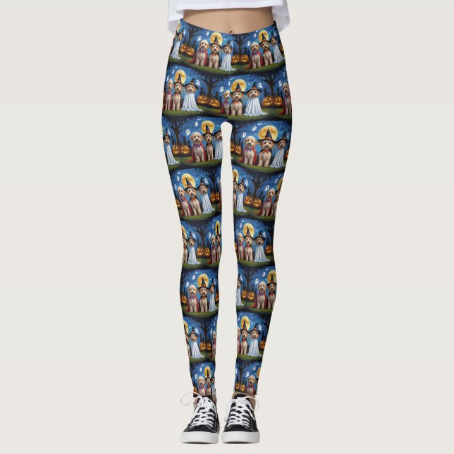 Leggings Goldendoodle Chiens Citrouille Halloween Funny (Devant)