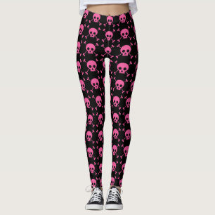 Leggings Goth Girl Pink Black Skuls Motif Cool
