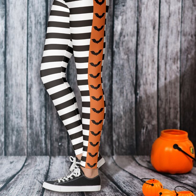 Leggings Goth Stripes Orange Bat strié Halloween (Créateur téléchargé)
