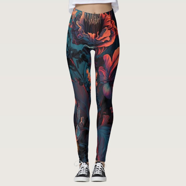 Leggings Gothic Floral Glitter Neon Floral (Devant)