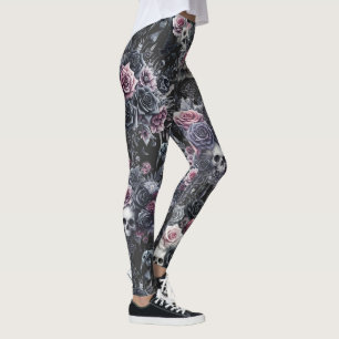 Leggings Gothique Moody Flowers Crânes et corbeaux
