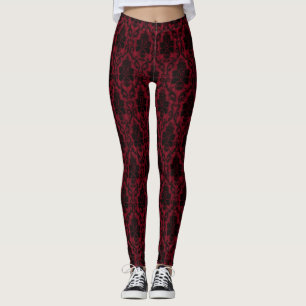 Leggings Gothique rouge noir Damas