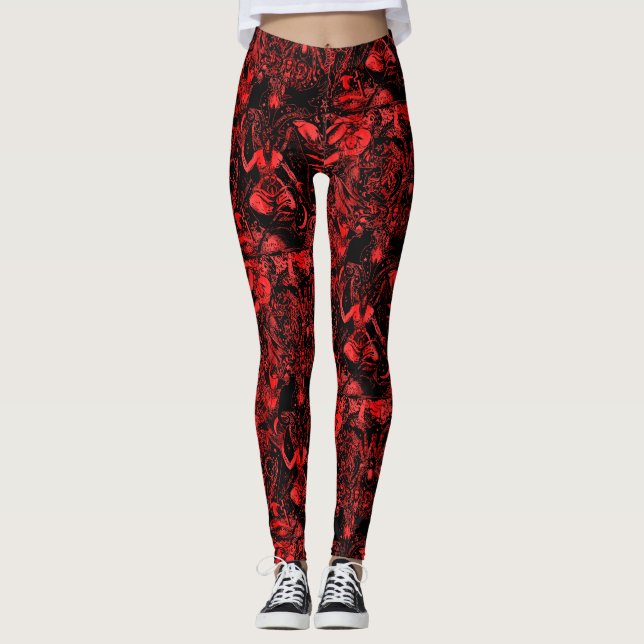 Leggings Gothique victorienne gothique noir et rouge (Devant)