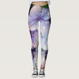Leggings gouttelette d'eau sur la fleur bleue