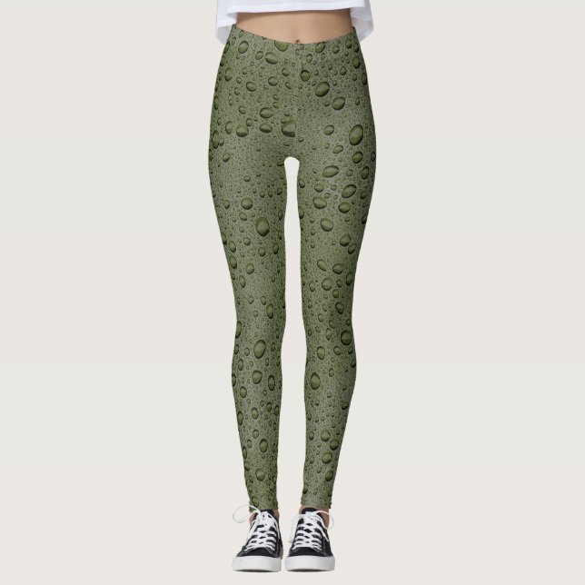 Leggings gouttelettes d'eau verte d'olive (Devant)