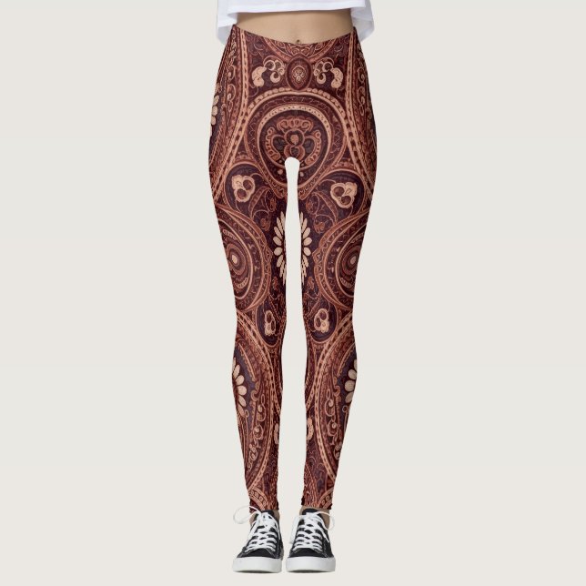 Leggings Grace Burgundy Daisy Paisley Embroidery Pattern (Devant)