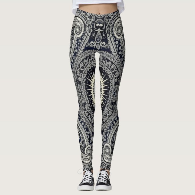 Leggings Grace Charcoal Sunburst Paisley Heritage Pattern (Devant)