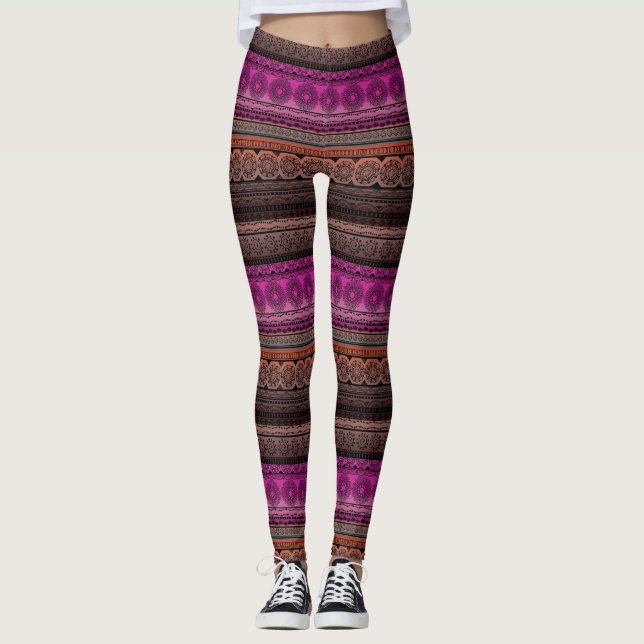 Leggings Gradient mignon d'orange de brun de rose de tissu (Devant)