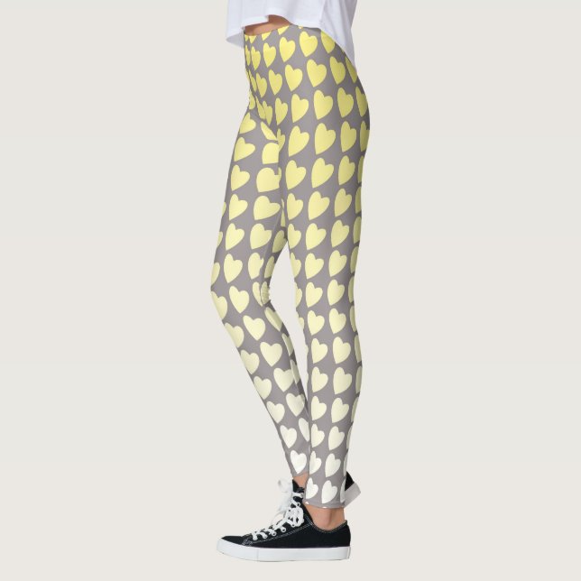 Leggings Gradient Motif tendance du coeur jaune et gris (Gauche)
