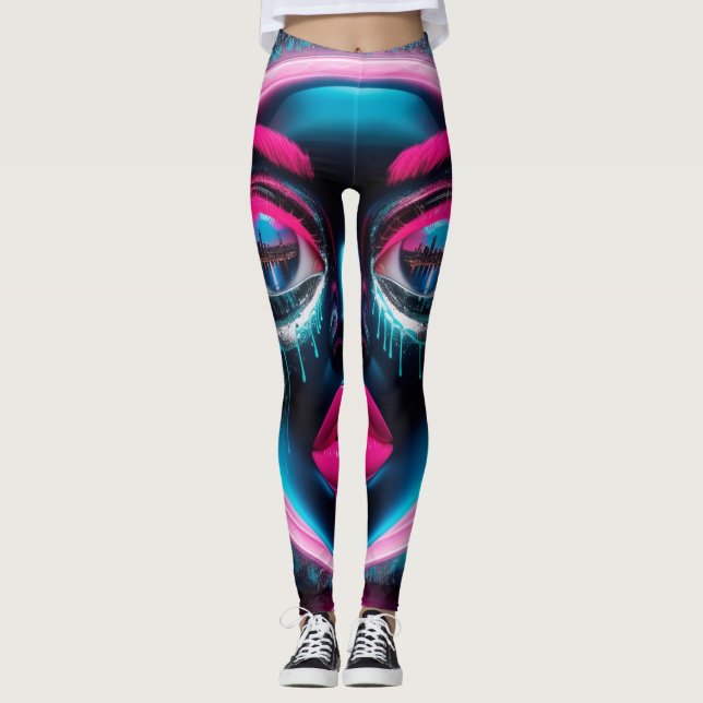 Leggings Graffiti Abstrait Visage Gros yeux Lèvres rouges N (Devant)