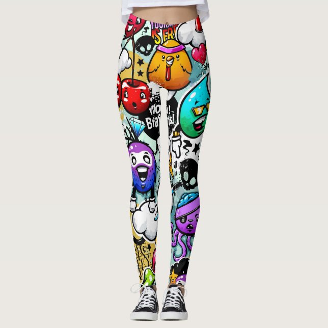 Leggings Graffiti Art Fruits et Légumes (Devant)