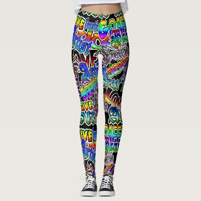 Leggings Graffiti Art Leggings, noir coloré (Devant)