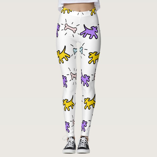 Leggings Graffiti de style Jaune violet chien 1 (Devant)