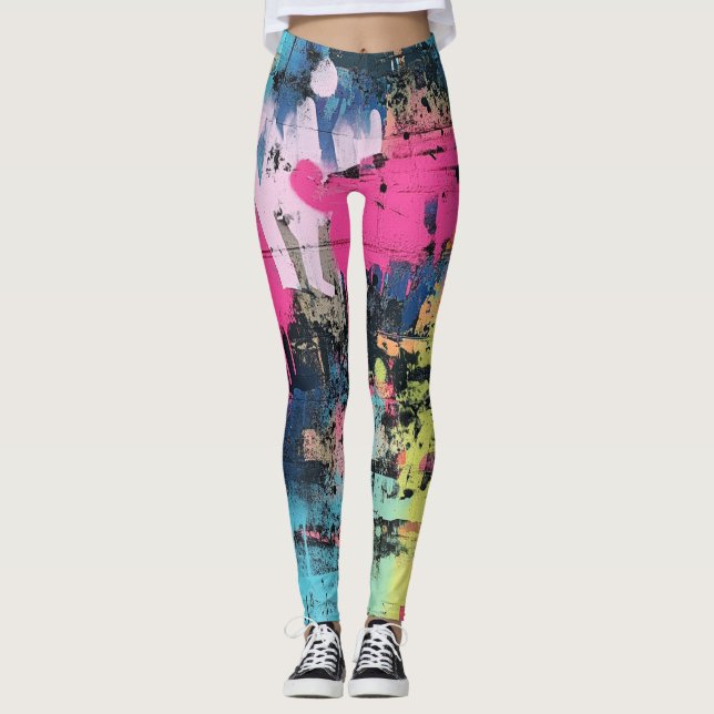 Leggings Graffiti éclaboussure de peinture vibrante rose ja (Devant)