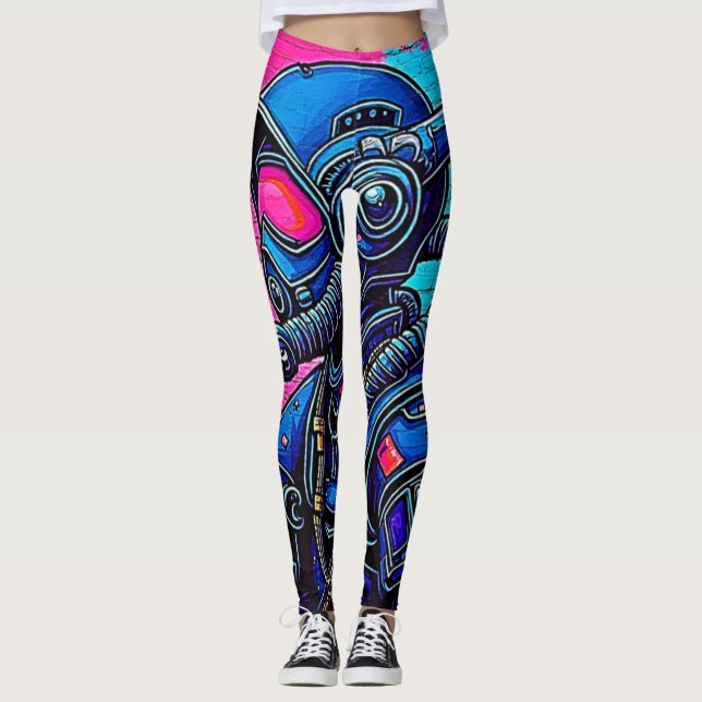 Leggings Graffiti muraux masqués en néon (Devant)