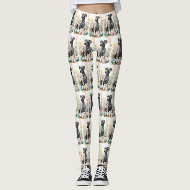 Leggings Grand Danois avec œufs de Pâques (Devant)