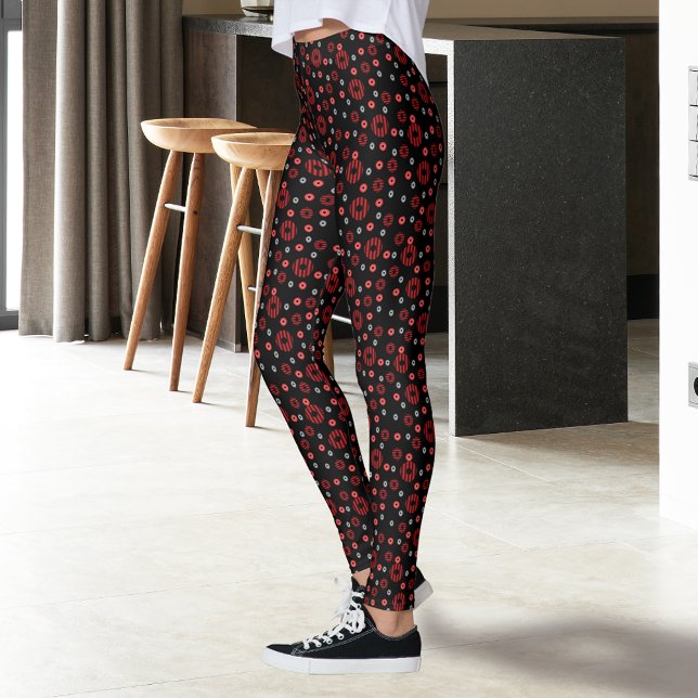 Leggings Grand et petit Motif de Polka Gris Noir Rouge (Créateur téléchargé)