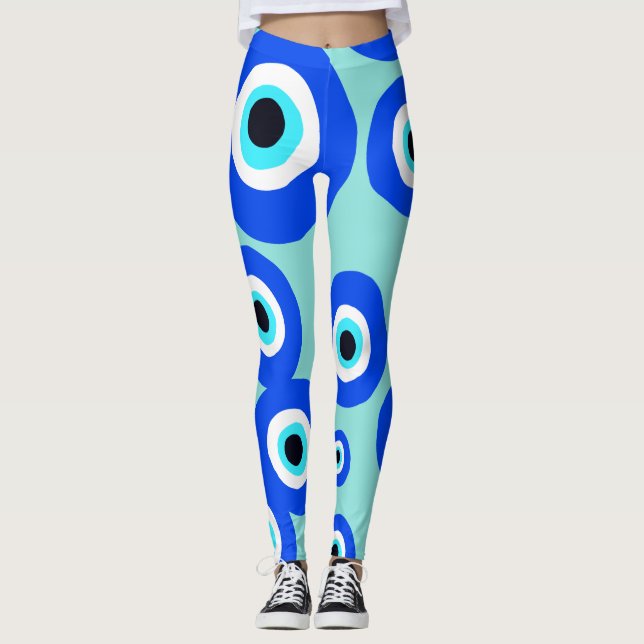 Leggings Grand Mal Oeil Lucky Charm Bleu Blanc Motif (Devant)