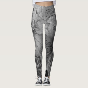 Leggings grand motif floral contemporain noir et blanc