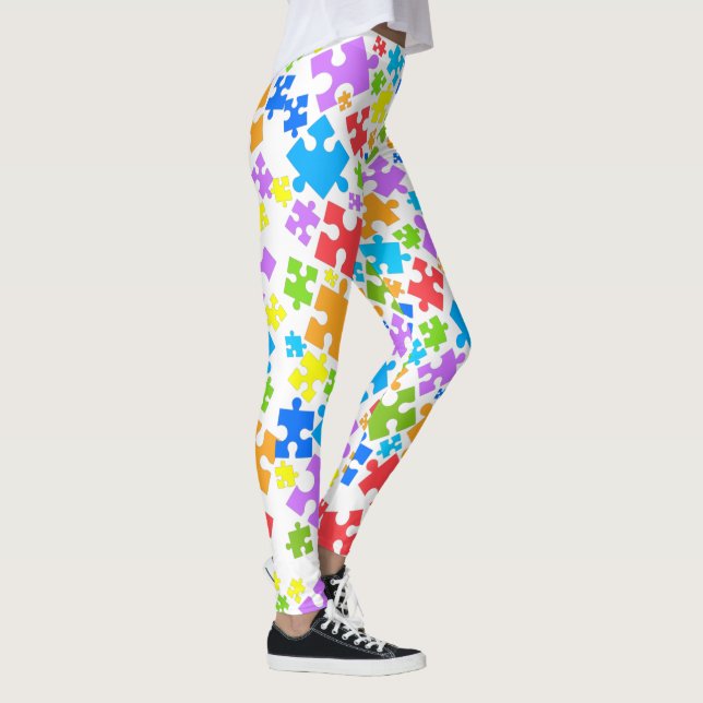 Leggings Grand Pastel Couleur Autisme Puzzle Pièces sur WHI (Droite)