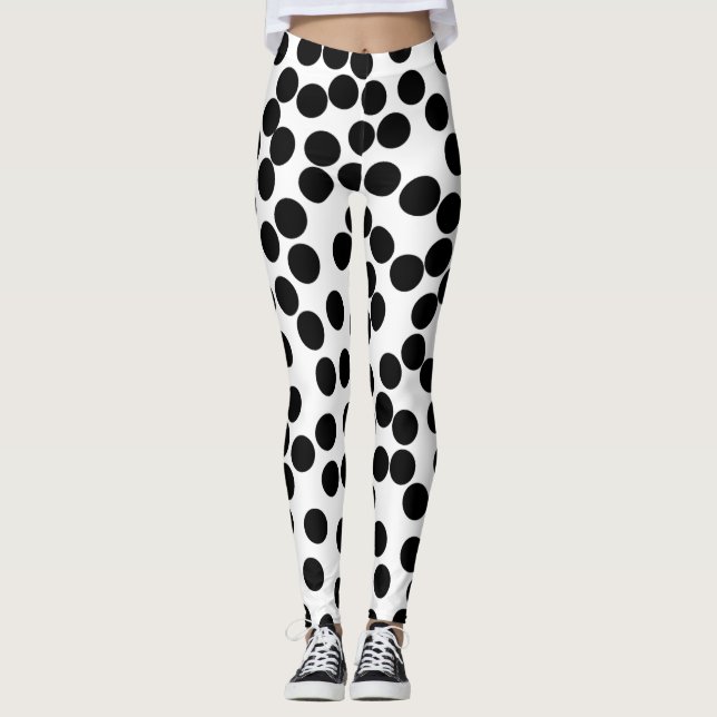 Leggings grand pois aléatoire noir sur les guêtres blanches (Devant)