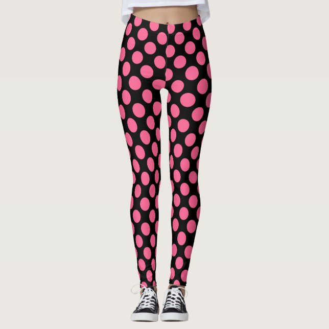 Leggings Grand Pois Rose Chaud Motif sur les pattes noires (Devant)
