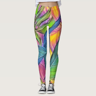 Leggings Grande aquarelle feuille tropicale colorée