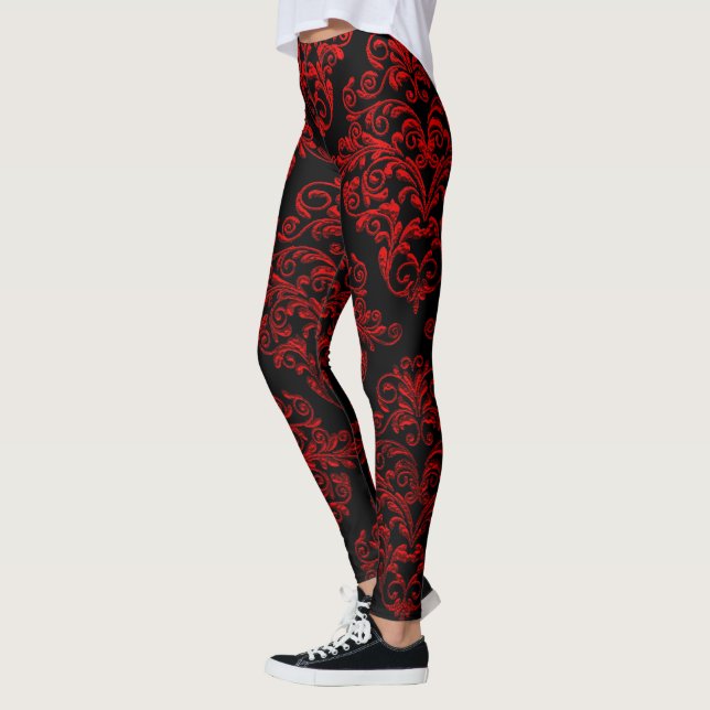 Leggings Grande élégance gothique de rouge de damassé (Gauche)