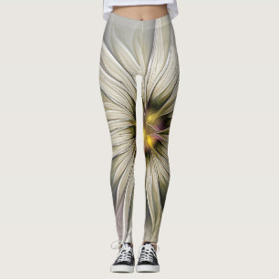 Leggings Grande Fleur d'ivoire, Abstrait Art Fractal Modern