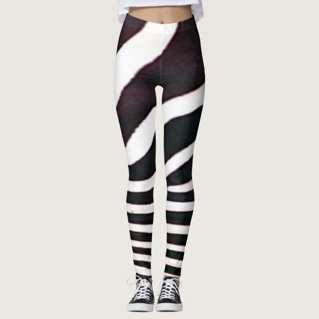 Leggings Grandes bandes noires et blanches Zebra Imprimer l (Devant)