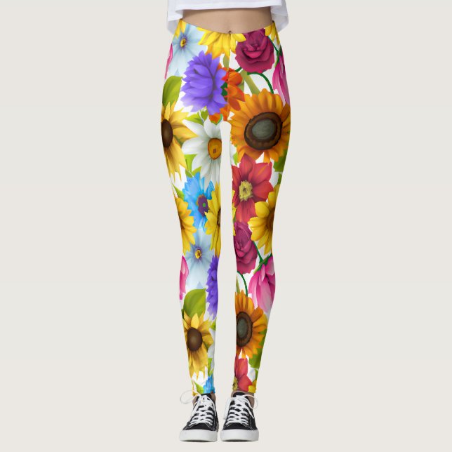 Leggings Grandes fleurs colorées botaniques (Devant)