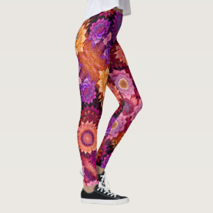 Leggings Grandes fleurs orange, rose et violette