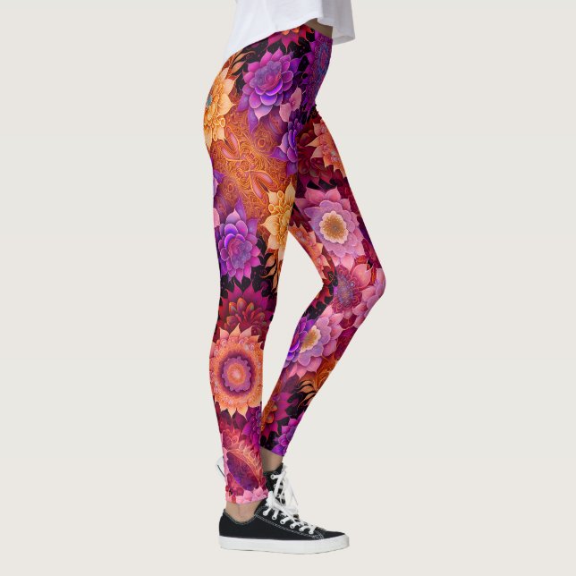 Leggings Grandes fleurs orange, rose et violette (Droite)