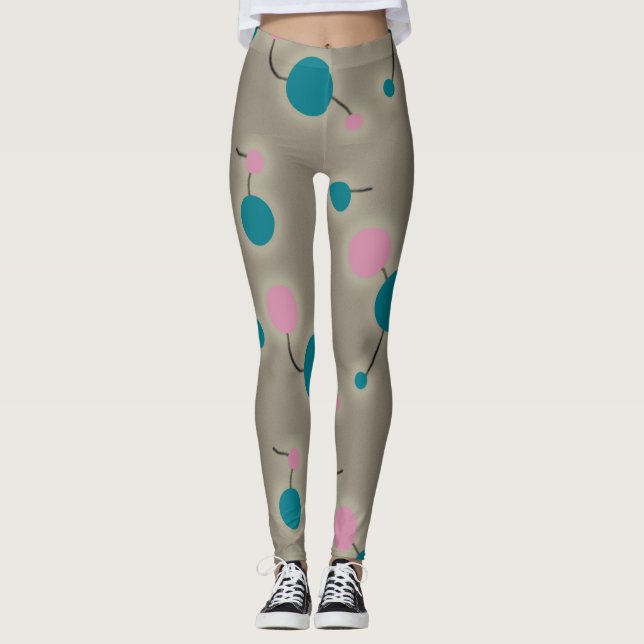 Leggings Grandes Molécules rétro-joueuses bleu rose (Devant)