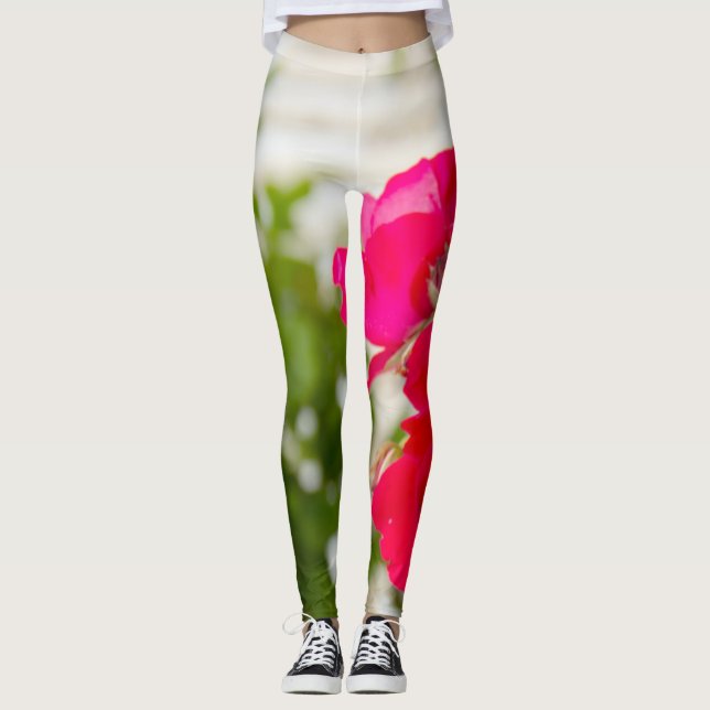 Leggings Grandes roses rouges dans le jardin (Devant)
