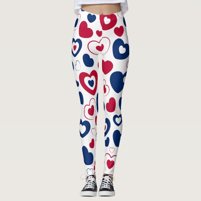 Leggings Grands Cœurs Rouges et Bleus (Devant)