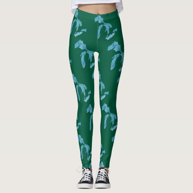 Leggings Grands Lacs carte silhouette bleu et vert (Devant)