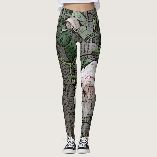 Leggings Grands Roses sur bois (Devant)