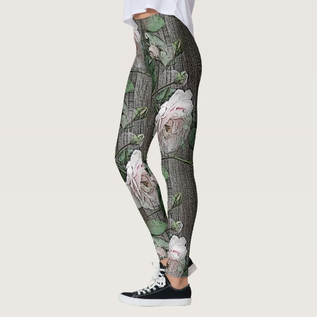 Leggings Grands Roses sur bois (Gauche)