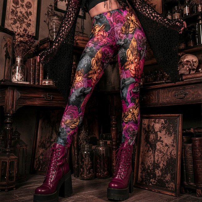 Leggings Grands Sphinxes à tête de mort gothiques corbeaux (Créateur téléchargé)