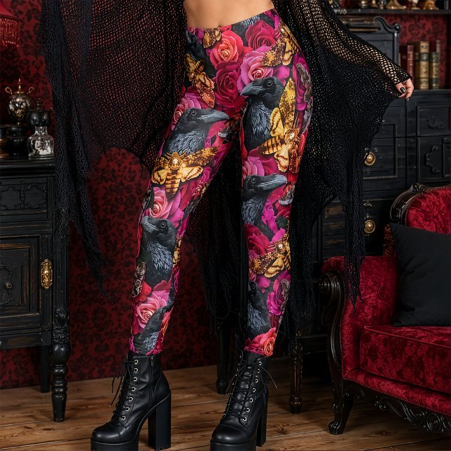 Leggings Grands Sphinxes à Tête de Mort Roses Gothiques Cor (Créateur téléchargé)