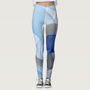 Leggings Graphique d'art fractal gris bleu Abstrait moderne